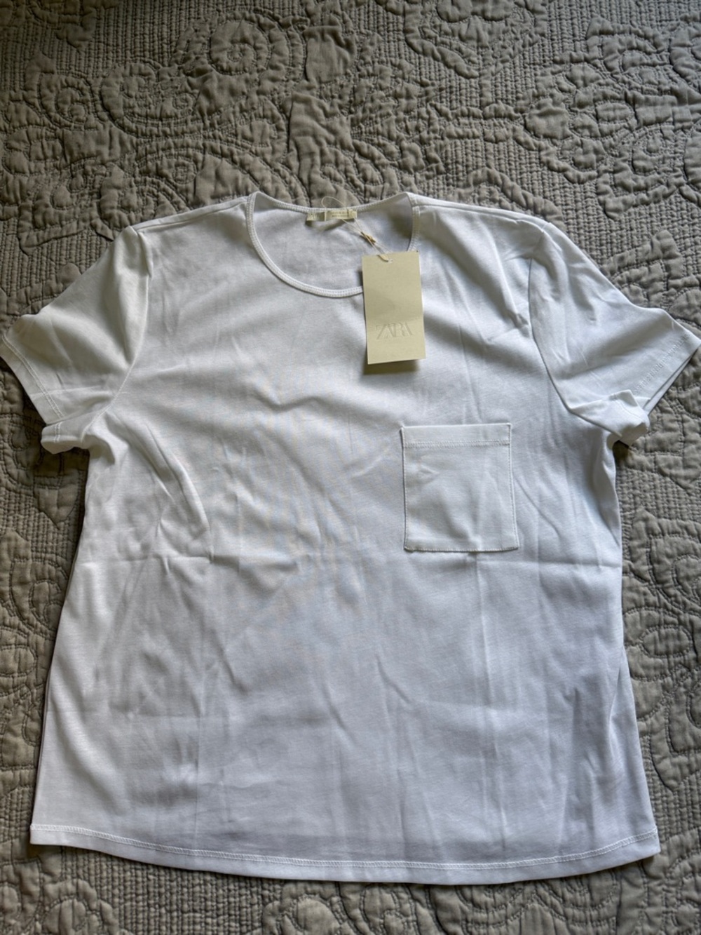 NWT ZARA Pocket T-shirt White XL - Picture 3 of 5